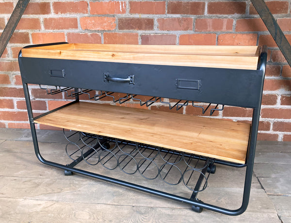 Industrial Style Wine Trolley with Drawer