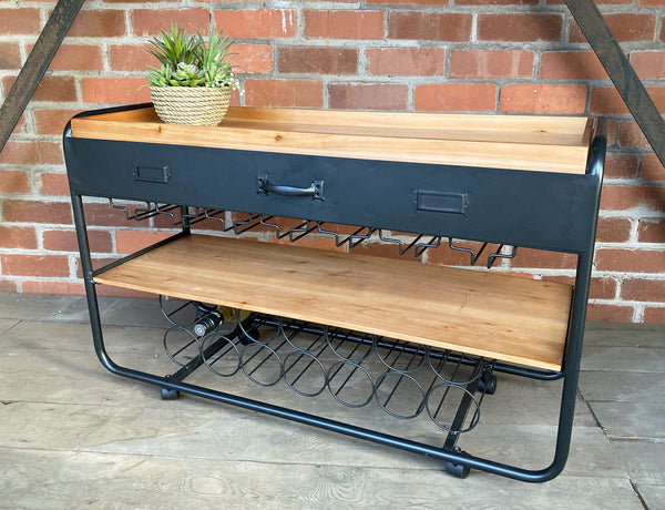 Industrial Style Wine Trolley with Drawer