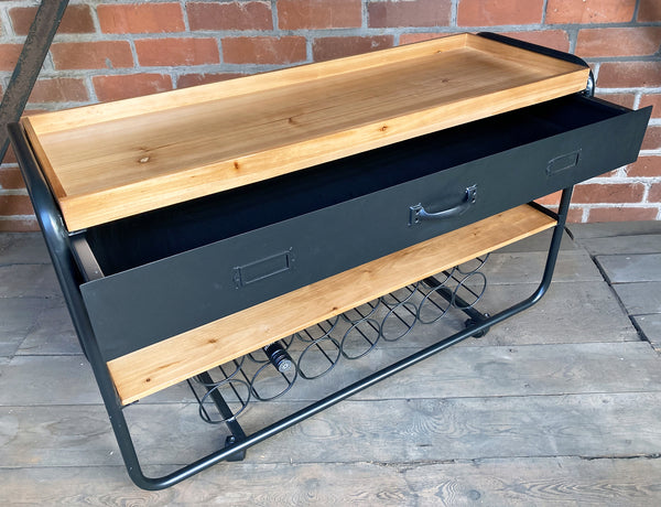 Industrial Style Wine Trolley with Drawer