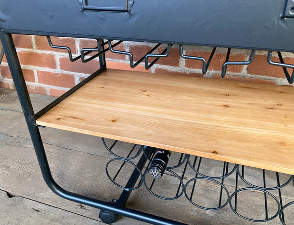 Industrial Style Wine Trolley with Drawer