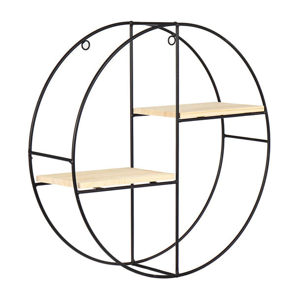 Round Wall Shelf Storage Display Shelves Hanging Décor Wrought Iron Frame Wooden Rack Black NEW