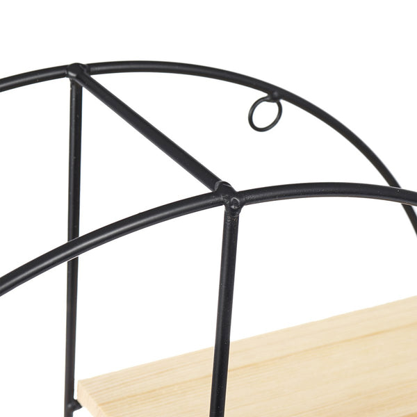 Round Wall Shelf Storage Display Shelves Hanging Décor Wrought Iron Frame Wooden Rack Black NEW