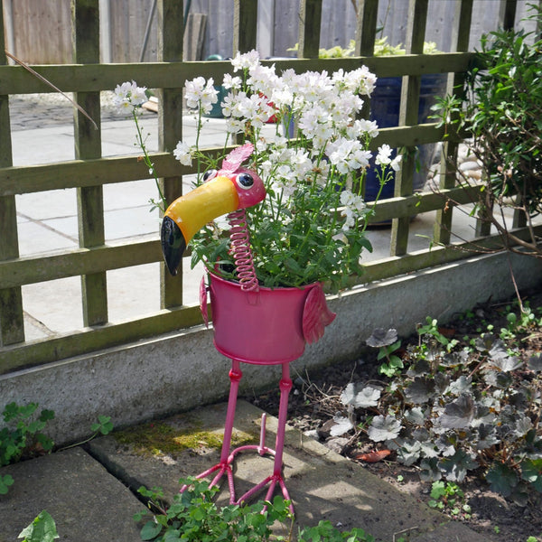 Yellow-Beaked Pink Flamingo Flower Pot