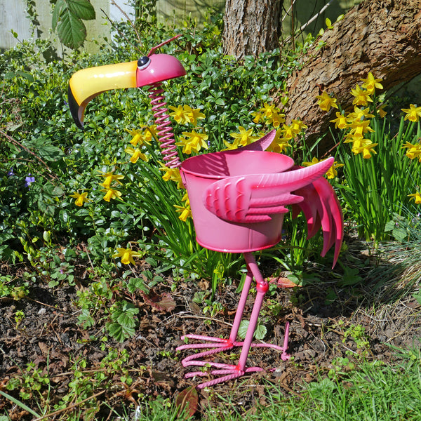 Yellow-Beaked Pink Flamingo Flower Pot
