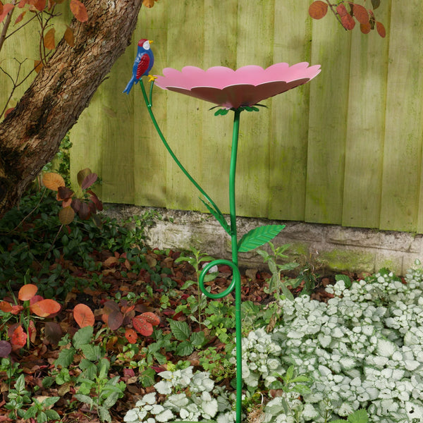 Pink Flower Bird Feeder Garden Stake Sculpture