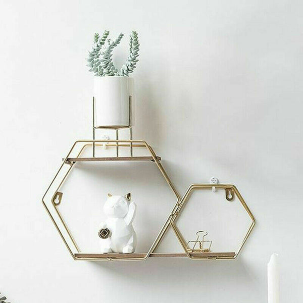 Combined Hexagons - Gold Metal Frame Shelves