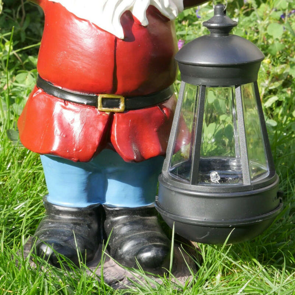 Gnome Garden Sculpture with Solar Lantern - Light Blue Hat