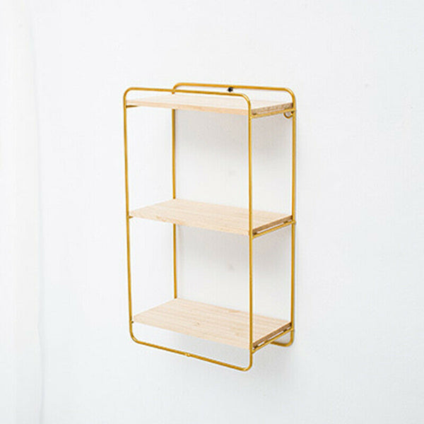 2 x Rectangle - 3 Tier Gold Metal Frame Shelves