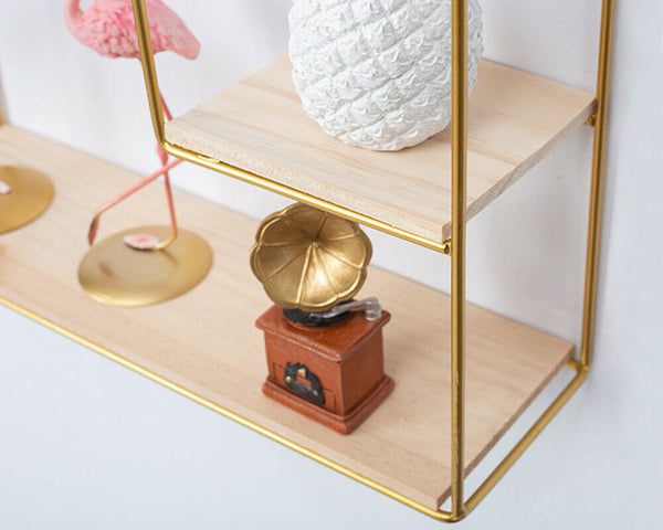 Set of 2 - House & Rectangle - Gold Metal Frame Shelves