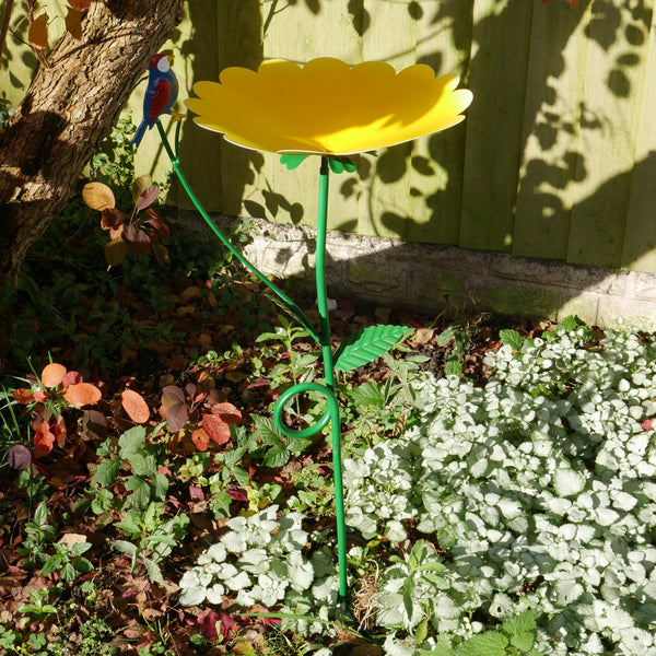 Yellow Flower Bird Feeder Garden Stake Sculpture