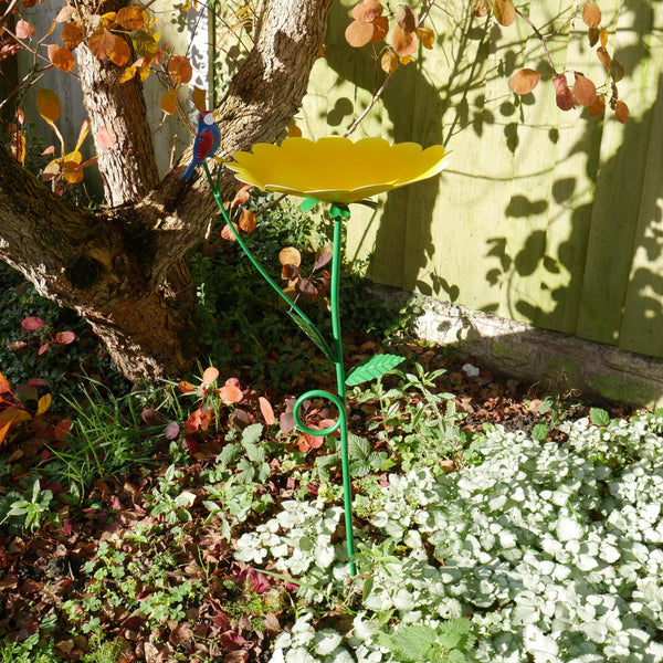 Yellow Flower Bird Feeder Garden Stake Sculpture